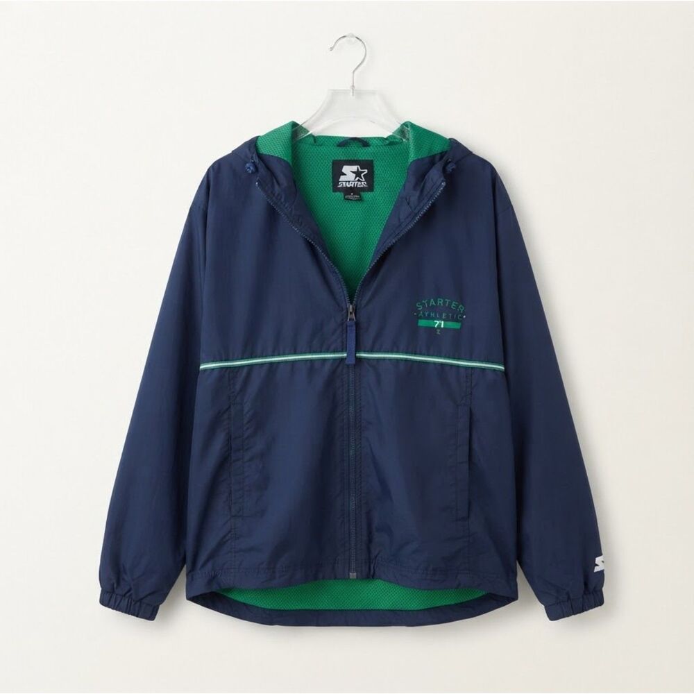 Vintage Starter Hooded Full-Zip Windbreaker Jacket Lined Navy/Green